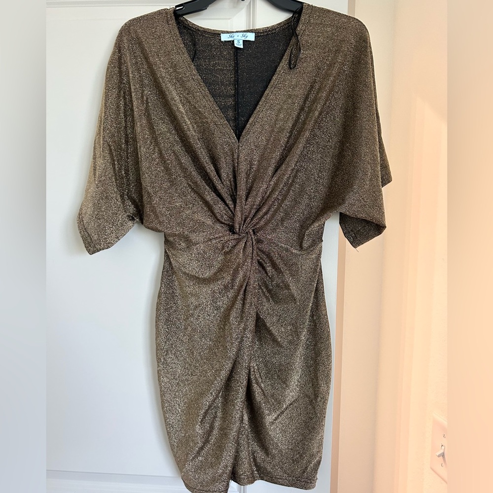 Sparkly gold New Year’s Eve dress